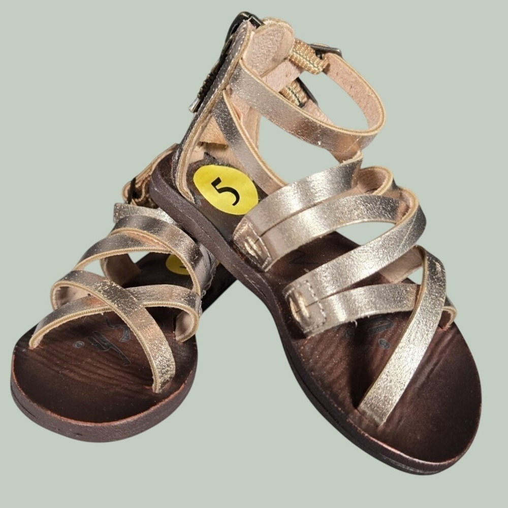 Blowfish Malibu Toddler Girls Metallic Gold Gladiator Sandals Size 5 Fish Zipper